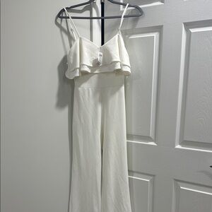 Windsor White Ruffled Jumpsuit with Wide-Leg Pants